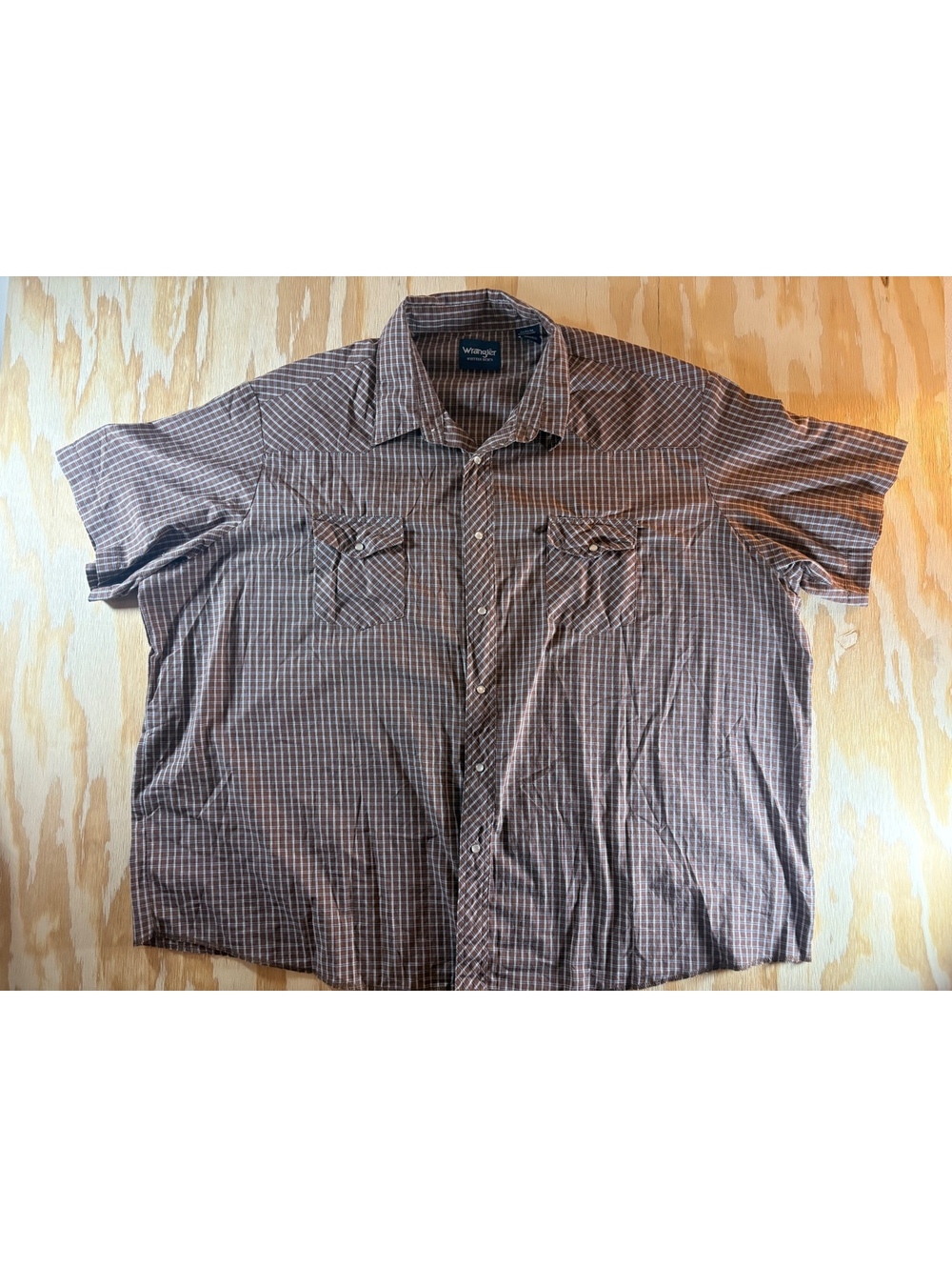 Wrangler 4X Western Shirt Brown Plaid Short Sleeve